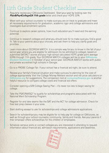 11th Grade Checklist